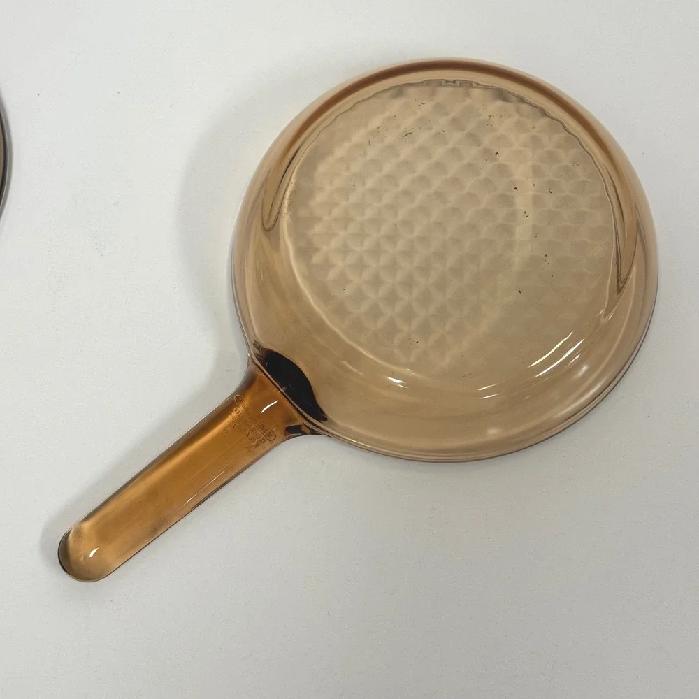 Vision Corning France Amber Glass Skillet Waffle Bottom with Lid 7 Inch Pan